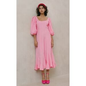 Loeffler Randall Carmina Bubblegum Pink Curve Puff Sleeve Midi Maxi Dress NEW